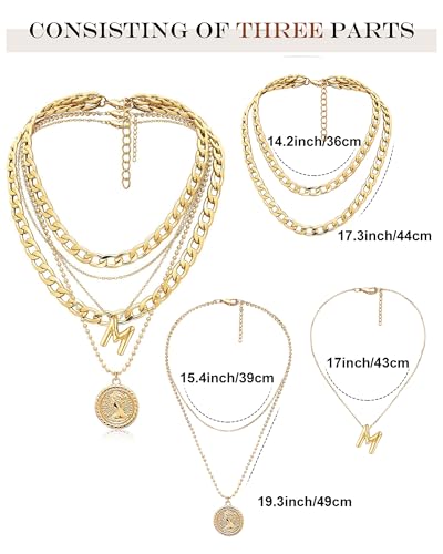 MJartoria Layered Necklaces for Women Trendy Balloon Initial Coin Pendant Necklace Dainty Chunky Chain Choker Necklaces Jewelry Birthday Gifts - color: Gold, style: M