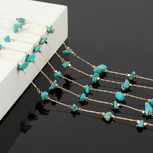 KYUNHOO 5M Gold Plated Chain for Jewelry Making Turquoise Blue Stone Chain | Gold Brass Necklace Jewelry Bulk Chain for Bracelet Ankle Crafting Finding Jewelry Supplies - color: Natural Stone-Blue