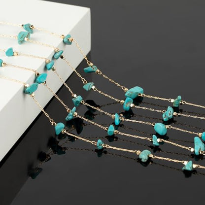 KYUNHOO 5M Gold Plated Chain for Jewelry Making Turquoise Blue Stone Chain | Gold Brass Necklace Jewelry Bulk Chain for Bracelet Ankle Crafting Finding Jewelry Supplies - color: Natural Stone-Blue