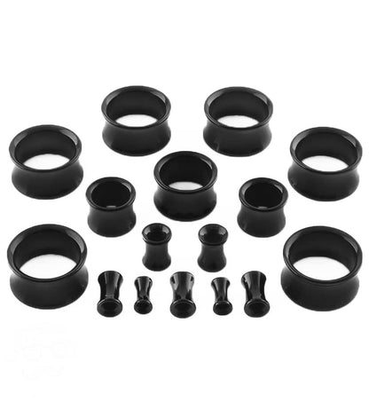 1 PAIR (2pcs) ACRYLIC TUNNELS Double Flare Gauges Solid Saddle Thin Ear Flesh Plugs 1037 - color: Black, size: 1-7/8" (48MM)