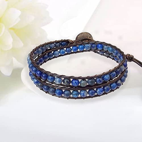 Genuine Stone Wrap Bracelets for Women Natural Crystal Beaded Wrap Bracelet 2/3/5 Adjustable Bohemian Bracelets Jewelry Gifts for Women Mom - color: lapis(2 wraps)