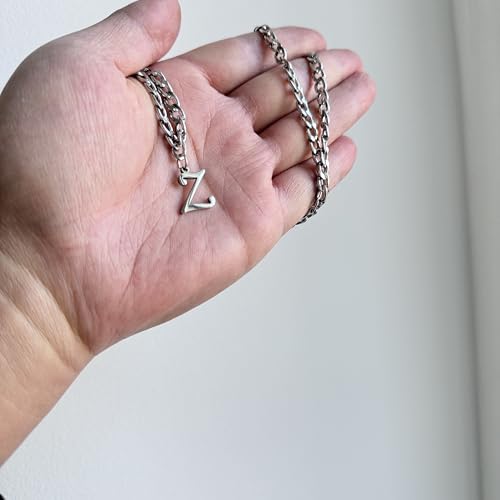 Stainless Steel Initial A-Z Necklace for Men Women,Cuban Chain,Titanium Steel Initial Letter Pendant Charm Necklaces Accessories Jewelry for Woman Man,21 Inch Chain - color: Z