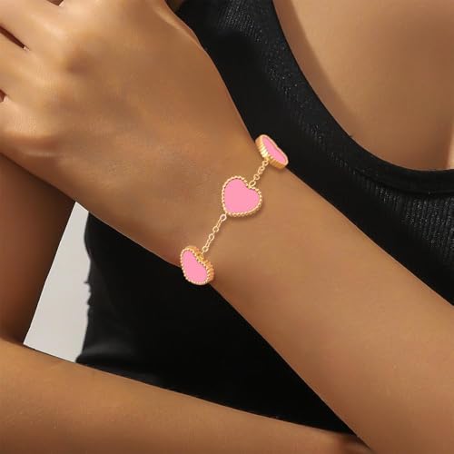18K Gold Plated Five Heart Charm Bracelets for Women | Adjustable Love Bracelet Set Jewelry Gift-Hypoallergenic for Birthdays, Wellness & Daily Wear - color: 1#-Pink