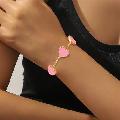 18K Gold Plated Five Heart Charm Bracelets for Women | Adjustable Love Bracelet Set Jewelry Gift-Hypoallergenic for Birthdays, Wellness & Daily Wear - color: 1#-Pink