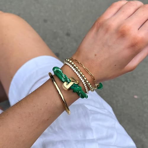 VLINRAS Bubble Initial Bracelet for Women Men, Green & Blue Knotty Puffy Letter Bracelets Gifts for Mom Dad Friends - color: Green- T