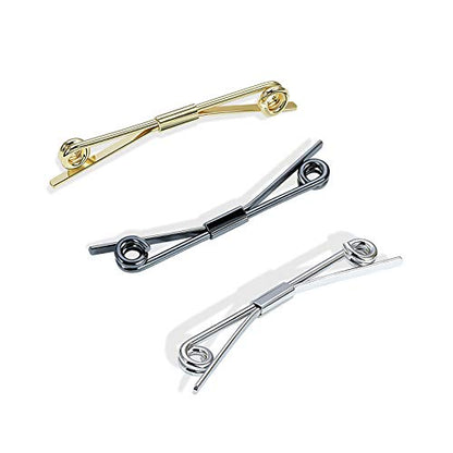 3PCS Men's Classic Tie Clips - Shirt Collar Clip Bar for Necktie - Gold, Silver, Black Tone - Tie Pins, Collar Holder - style: 60mm Length Iron Ring Head