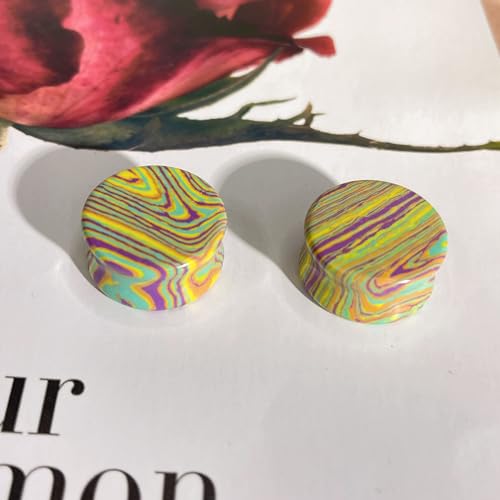 Rainbow Stone Double Flare Ear Plugs Tunnels Natural Organic Stones Expander Ears Piercing Stretcher Gauge Plug for Women Men Fashion Body Jewelry - color: 22mm(7/8")