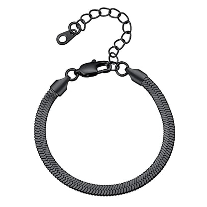 FindChic Elegant Herringbone Snake Chain Anklets/Bracelets 3MM/5MM Width Stainless Steel/18K Gold/Rose Gold Plated/Black 4 Color Options, 8.3'' 8.5'' 10.5'' Length, with Gift Box - color: B: 5mm 6.3'' bracelet (Black)