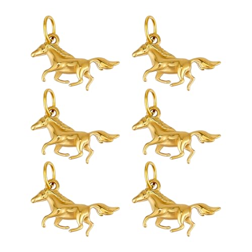 PH PandaHall 6pcs 18K Gold Plated Horse Charms Pendant, 304 Stainless Steel Horse Shape Pendant with Single Circle Good Luck Horse Charm for DIY Crafts Brecelets Necklace keychain Jewelry Making