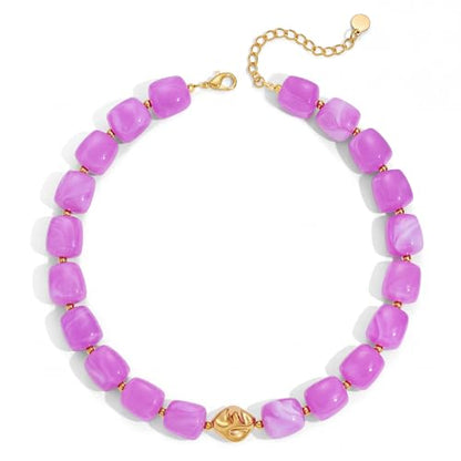 Beaded Necklaces for Women Boho Chunky Necklace Statement Big Resin Bead Choker Fashion Summer Beach Jewelry - color: Light Purple