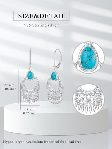 Dorunmo s925 Sterling Silver Western Dangle Drop Earrings Birthday Jewelry Gifts for Women - style: Turquoise