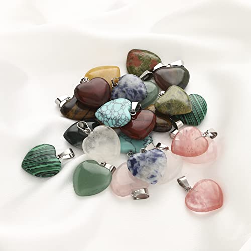 Lezam 24 Pieces Healing Crystal Heart Moon Cross Shaped Pendants Necklace Charms for DIY Jewelry Making Natural Quartz Stones Chakra Love Beads Bulk - color: 24Pcs-A