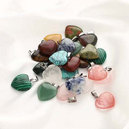 Lezam 24 Pieces Healing Crystal Heart Moon Cross Shaped Pendants Necklace Charms for DIY Jewelry Making Natural Quartz Stones Chakra Love Beads Bulk - color: 24Pcs-A