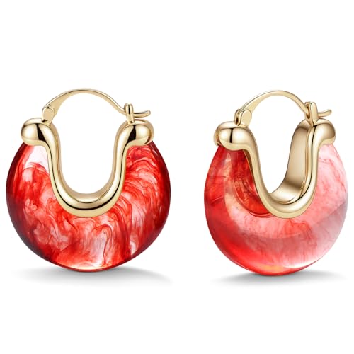 Chunky Gold Resin Hoop Earrings Leverback Statement Huggie Hoops Dangle Drop Dressy Earring Prom Festival Vacation Jewelry for Women - color: Burgundy, size: Drop