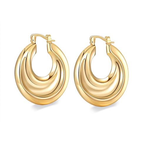 Women Hoop Earrings Lightweight 18K Gold Plated Chunky Hoops Earring Daily Jewelry - style: Hoops 4