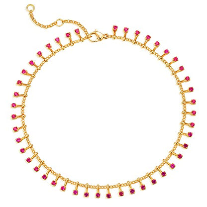 Gold Anklets for Women 14K Gold Plated Tiny Bead Anklet Colorful Tassel Foot Chain Dainty Adjustable Cute Summer Beach Boho Anklets Jewelry Gift - color: nano rose
