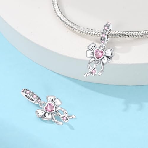 HappyStar 925 Sterling Silver Animal Dogs Charms Pendants fit Pandora Bracelets Necklaces Flowers Sports Travel Charms for Bracelets Women Jrwelry Gifts(with one Spacer Bead Charms) - style: 3-Bow Charms