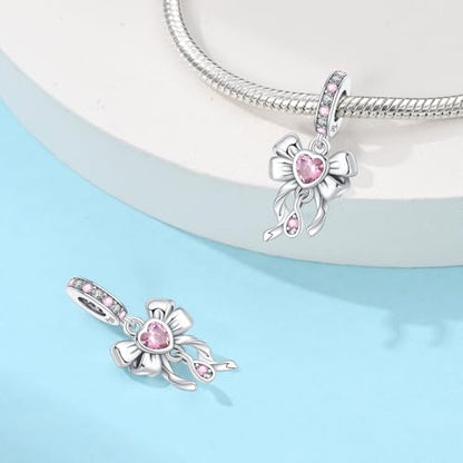 HappyStar 925 Sterling Silver Animal Dogs Charms Pendants fit Pandora Bracelets Necklaces Flowers Sports Travel Charms for Bracelets Women Jrwelry Gifts(with one Spacer Bead Charms) - style: 3-Bow Charms