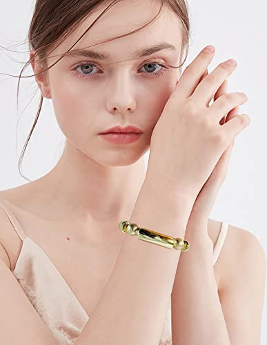 LALAPPLE Gold Plated Beaded Acrylic Bamboo Tube Bangle Bracelets for Women, Colorful Chunky Curved Tube With Gold Plated Pieces Beads Stretch Bracelet Friendship Summer Beach Jewelry - color: N-gold