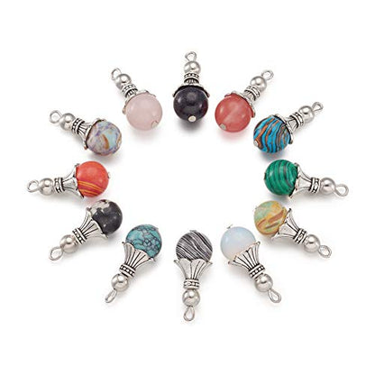 50Pcs Snowcone Shaped Mixed Stone Pendants Healing Crystal Quartz Chakra Reiki Gemstone Charms for Necklace Jewelry Making Hole: 2.5mm - color: 6-Mixed Color-Snowcone-Random