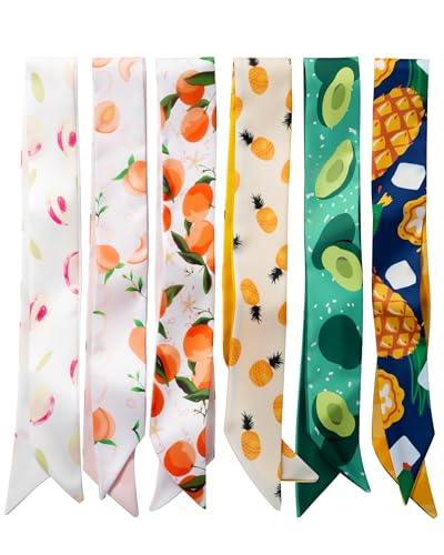 ZXZH 6 Pack Fashion Scarves for Women, Versatile Boho Head Scarf | Satin Scarf for Hair, Neck, Wrist, and Purse Accessories - color: Mixed Fruit Pattern