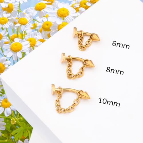 3 Pcs 316L Stainless Steel 16G Tragus Helix Rook Piercing Jewelry with Chain, Cartilage Earrings for Women, Belly Button Ring Vertical Labret Lip Piercing Jewelry - color: Gold, size: Heart