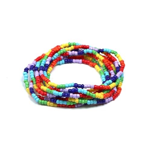 Pingyongchang Rainbow Pride Anklet LGBT Beaded Bracelet Gifts Elastic Multi-Layer Rice Beads Friendship String Bangle for Gay And Lesbian Pride Month Accessories Bohemian Summer Beach Foot Jewelry