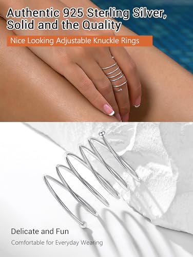 PROSILVER 925 Sterling Silver Adjustable Open Ring for Women, Solid Sterling Silver Stackable Ring, knuckle Finger Ring, Pinky Ring, Come with Box - style: 01 Full Finger Ring