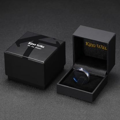 King Will Men's Tungsten Carbide Wedding Ring Hammered Groove Wedding Band Mens Two Tone Engagement Ring for Men and Women Matte Brushed Finish Comfort Fit - color: 6mm Black & Blue - Groove