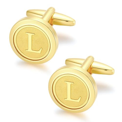 GWD Initial Cufflinks for Men Classic Cuff links Mens Letter Shirts CuffLinks Wedding Gift - color: L