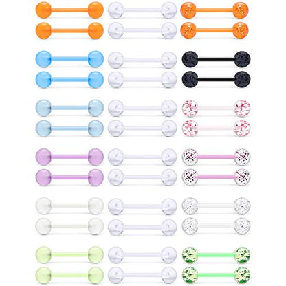 14G 16mm Glow in The Dark Flexible Acrylic Straight Tongue Nipple Ring Retainer Piercing - color: 36PCS - Option B