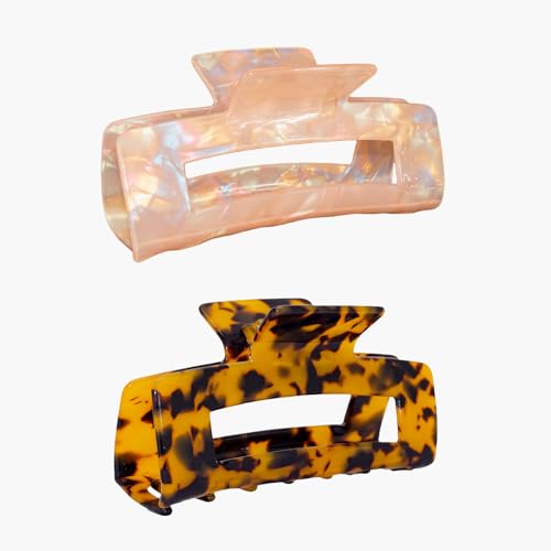 Large Claw Clips 4.1 IN Tortoise Acrylic Stylish Hair Accessories for Thick and Thin Hair 2pc Set Cute Clips for Women Teen Girls (Coral, Tortoise) - color: Coral+Tortoise