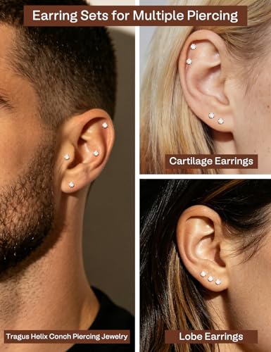 SIISPRI 10 Pairs Tiny Cartilage Stud Earrings for Women Men 14K Gold Plated Surgical Stainless Steel Flat Back Earrings Hypoallergenic Cubic Zirconia Studs Earrings 2mm 3mm Tragus Helix Daith Piercing - color: 3mm-Gold-10pair