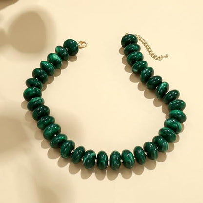 Elegance 11 designs Colorful Chunky Beaded Necklace for Women,Thick Acrylic Disc Bead Choker Statement Necklace Cute Trendy Necklaces Jewelry Gifts for Women - color: Deep Green