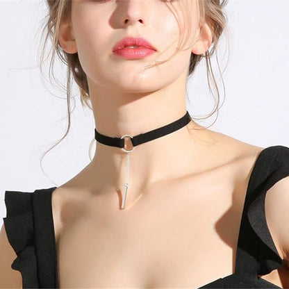 Fesciory Black Necklaces for Women, Adjustable Layered Velvet Leather Lace Collar Necklace, Goth Jewelry Gifts. - color: Rectangle