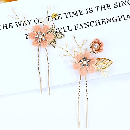 Cinaci 18 Pieces Bridal Wedding Party Prom Pearl Rhinestone Pink Flower Hair Side Combs Slides+U-shaped Flower Hair Pins+Twist Spiral Hairpins Floral Headpieces for Brides Bridesmaids Women Girls - color: Pink