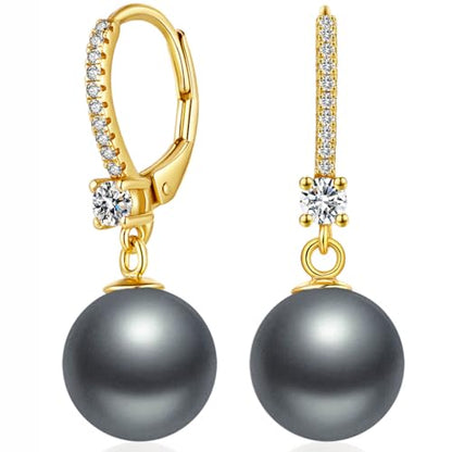 Jiamiaoi Pearl Dangle Earrings 925 Sterling Silver Pearl Earrings for Women 10mm White/Black Pearls - color: A4-Yellow