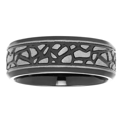Boston Bay Diamonds Tantalum Comfort Fit Mens Wedding Band or Fashion Ring - 7mm & 8mm - Choice of Style - color: 8mm Black Rock Pattern