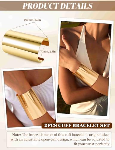 2 Pcs Gold Cuff Bangle Bracelet Set for Women Irregular Minimalist Statement Bangle Bracelets Wide Open Chunky Wire Bracelets Wrist Cuff Adjustable Hammered Bracelet - color: Gold C