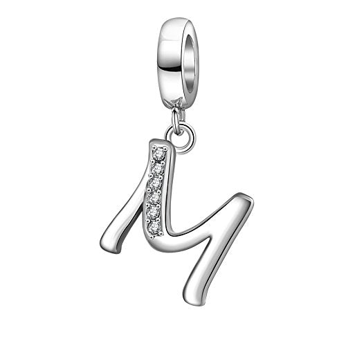 925 Sterling Silver Initial Charm fits Pandora, Gift for Mom Wife | Christmas,Birthday,Mother's Day, Anniversary, Valentine's Day - color: Letter M