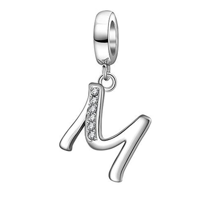925 Sterling Silver Initial Charm fits Pandora, Gift for Mom Wife | Christmas,Birthday,Mother's Day, Anniversary, Valentine's Day - color: Letter M