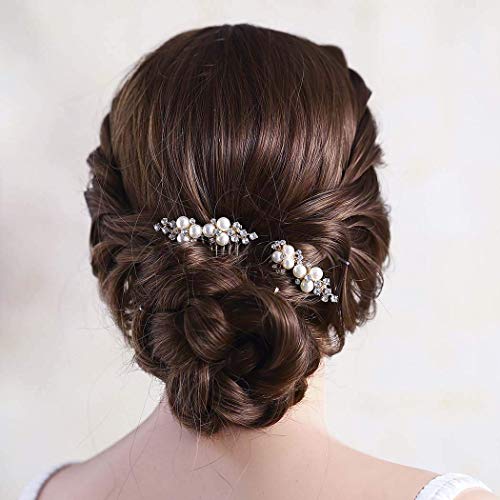 Asooll Gold Wedding Pearl Hair Comb Bride Crystal Hairpiece Bridal Rhinestone Hair Clip Hair Accessories for Women (Set of 2) (A-Gold) - color: A-Gold
