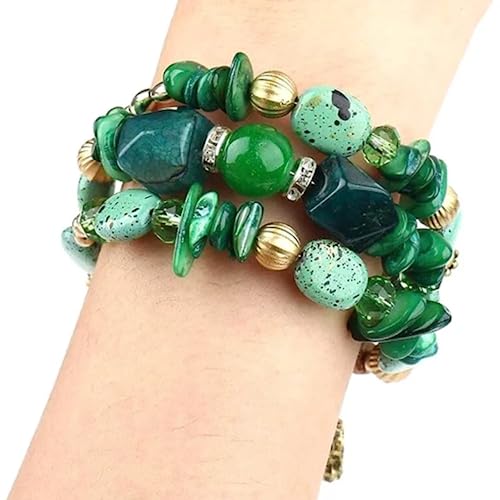 Women Beaded Bracelet Set | Colorful Boho Stackable Trendy Design with Crystal Accents Multilayer Bangle Bracelet | Fashion Stretch Braclets Jewelry for Women - color: Green.