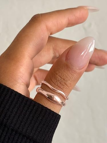 Gold Rings for Women Men Non Tarnish, Waterproof Chunky 14K Gold Plated Dainty Stackable Rings Trendy Statement Pinky Thumb Rings Engagement Eternity Wedding Band Ring Stacking Gold Jewelry Size 3 4 5 6 7 8 9 10 11 - color: Rose Gold, size: 10.5