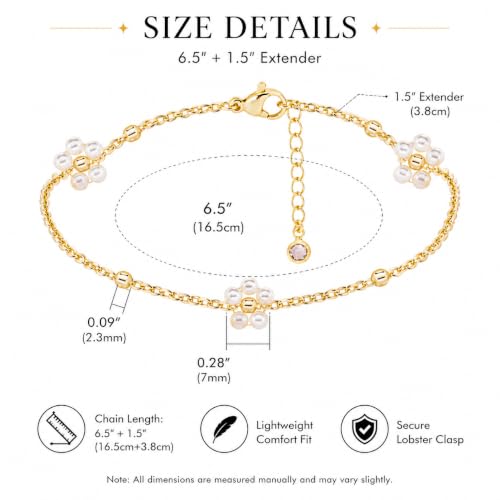 Gold Bracelets for Women Pearl Bracelet 14k Gold/White Gold Plated | Dainty Cubic Zirconia CZ Accented, Bridesmaid Jewelry, Prom Bracelet, Wedding Bracelets for Brides - color: Floral Pearl