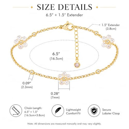 Gold Bracelets for Women Pearl Bracelet 14k Gold/White Gold Plated | Dainty Cubic Zirconia CZ Accented, Bridesmaid Jewelry, Prom Bracelet, Wedding Bracelets for Brides - color: Floral Pearl