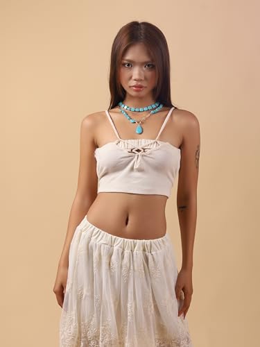 MINACHI Created Turquoise Long Necklace, Irregular Shape Beads, Bohemian Vintage Ethnic Style Jewelry for Women - style: Necklace NEC.006