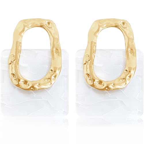 70s 80s Acrylic Hollow Round Geometric Dangle Drop Earrings Retro Square Oval Stud earrings For Women - style: White
