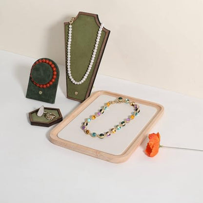 velvet Jewelry organizer tray, Beech wood Jewelry Display Plate, Beige Jewelry Viewing Tray, Jewelry showcase tray for Necklace Bracelet Ring Earring stand holder (Cream-Large, 9.8x 7.1 in) - size: Large