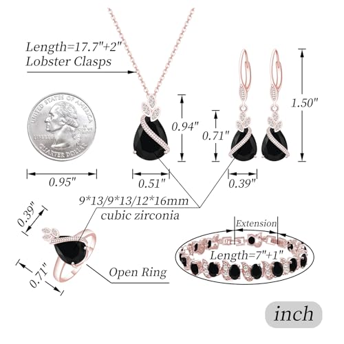 GZWHD Jewelry Set for Women CZ Earrings Necklace Ring Bracelet Set Prom Party Wedding Jewelry Gift for Mother Friend Wife - color: A-Rose Gold-Black